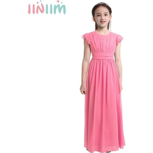 Iiniim Flower Girls Dress Flutter Sleeves Elegant Princess Toddler Girl Dress Summer Vestido de festa Wedding Party Dress