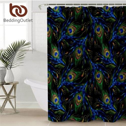 BeddingOutlet Peacock Feather Bathroom Curtain Bohemian Tenda Doccia Blue Green Aztec Shower Curtain Decorative Bath Curtain