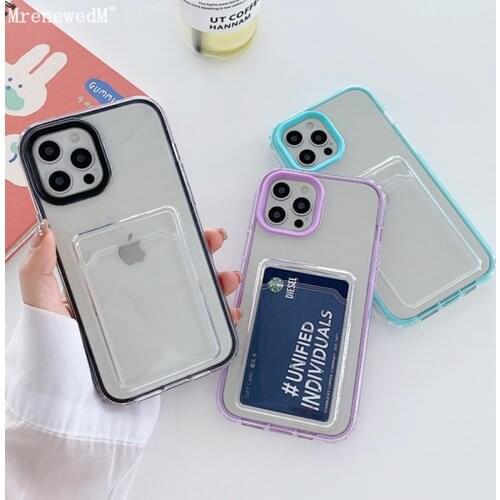 Luxury Transparent Card Holder Phone Case For iPhone 11 12 Pro X Xr Xs Max 12 Mini SE2 7 8 Plus Soft Silicone Shock Bumper Cover