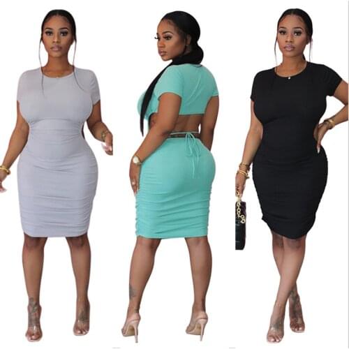 S-4XL 2021 fashion trend summer plus size dress solid color backless short sleeve club sexy dresses Wholesale Dropshipping