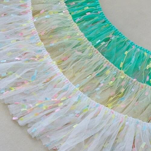 5Meters Candy Color Mesh Tassel Fold Lace trimming 10cm Ruffle trim fabric for child baby doll garment