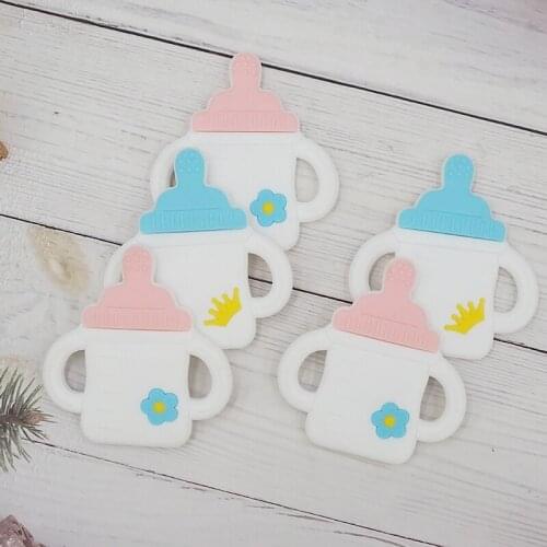 Chenkai 10PCS Silicone Milk Bottle Teether Baby Cartoon Shower Pacifier For DIY Chewing Mommy Necklace Pendant Tooth Care Toys