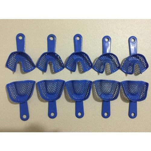 Hot Sale 10 pairs Plastic-Steel Dental Impression- Trays Denture Model Materials Dental Supply Blue Color