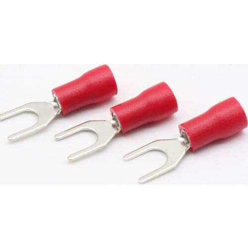 SV1.25-4 Red Furcate Fork Spade 22~16AWG Wire Crimp pressed terminals Cable Wire Connector 100PCS/Pack SV1-4 SV