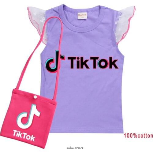 Tik Tok Toddler Kids Girls Clothes Set Summer Cartoon Short Sleeve T-shirt + bag Outfit Childred Suit for Girls