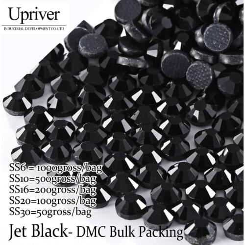 Upriver Wholesale Large Bulk Packing High Quality Shiny Stones Size SS6 SS10 SS16 SS20 SS30 Black Hotfix Rhinestones
