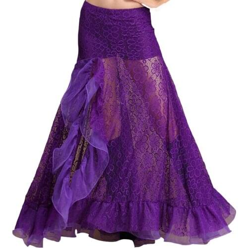 2018 Women Dancewear Belly Dance Clothes Full Circle 360 Degree Maxi Skirt Side Split Long Skirt Belly Dance Skirts Lace