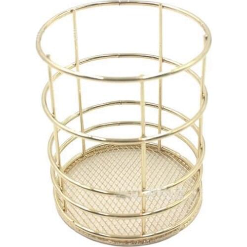 Rose Gold Iron Art Nordic Makeup Organizer Basket Eyeliner Brush Set Storage Cup Dressing Table Makeup Cosmetic Organizer Box