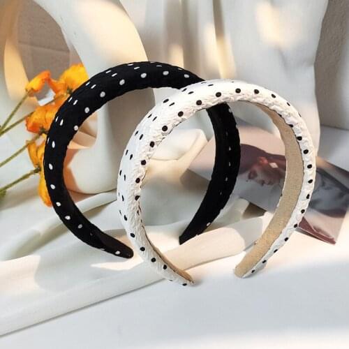 Black White Dot Wide Headbands Elegant French Style Thick Sponge Hairbands for Women Vintage Headwear Tiara Hair Accessories