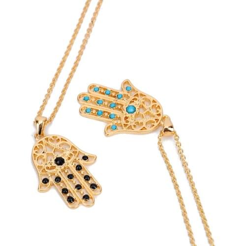 Lucky Necklace For Women Gold color Hamsa Hand of Fatima Beads Bergamot Collares Colar Feminino