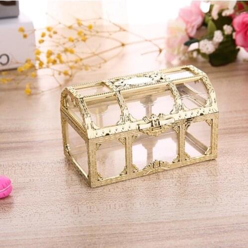 Golden Silvery Transparent Plastic Treasure Chest Wedding Candy Box Favor Gift Box For Guest LX1537