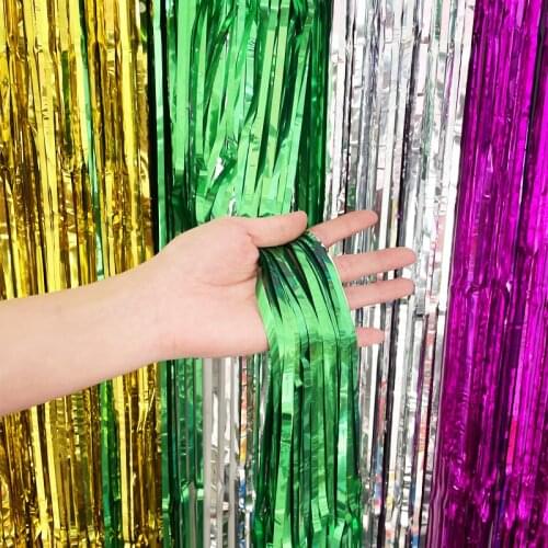1Mx2M Rain Silk Curtain Laser Happy Birthday Party Decoration Wedding Background Wall Gold Color Baby Shower