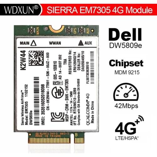100% Original EM7305 DW5809e GOBI5000 4G LTE Module NGFF wwan card for DELL Latitude 7202 7214 7350 7414 in stock