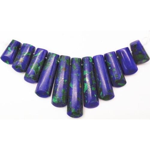 11Pcs/set 40x10x5mm-16x10x6mm Wholesale Blue And Green Sea Sediment Jasper & Pyrite Oblong Pendant Bead S58