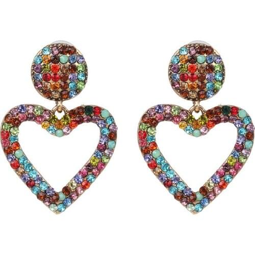 2020 ZA Fashion Simple Crystal Rhinestone Heart Shape Dangle Earrings Women Geometric Statement Big Earring Jewelry Female