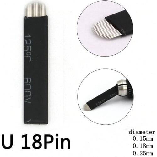 50PCS Black 0.15m 18 Pin U Shape Tattoo Needles Permanent Makeup Eyebrow Embroidery Blade For 3D Microblading Manual Tattoo Pen