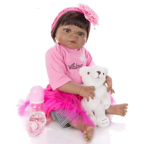 57CM black doll Full Body Silicone Girl Reborn baby Doll Toys Princess Babies Doll Wig Hair Birthday Gift Xmas gift