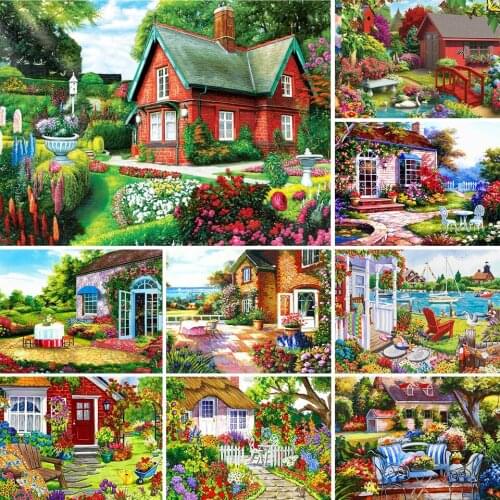 DIY 5D Diamond Painting Landscape House Garden Cross Stitch Kit Full Drill Embroidery Mosaic Art Picture of Rhinestones Decor