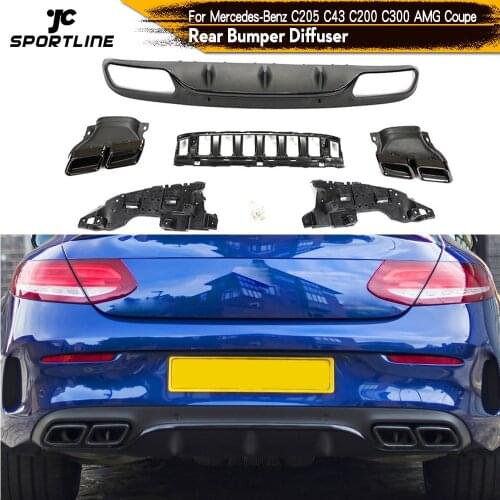 Car Rear Bumper Diffuser Lip Spoiler for Mercedes-Benz W205 Coupe 2 Door C200 C300 C43 AMG 2014 - 2019 With Exhaust Tips Non C63