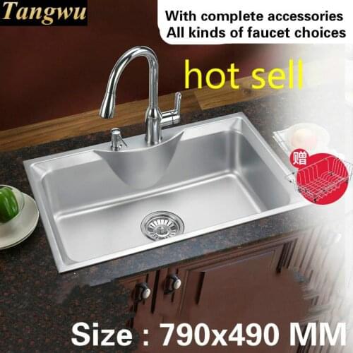 Free shipping kitchen sink 0.8 mm thick food grade 304 stainless steel standard single slot vogue durable hot sell 790x490 MM