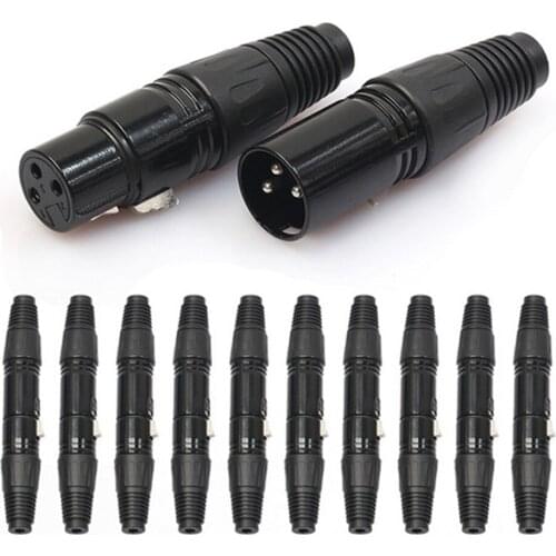10Pair XLR 3 Pin Male & Female MIC Plug Audio Microphone Cable Connector Lead Black