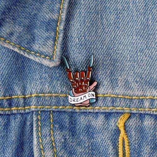 Rock And Roll DREAMON On Elm Street Red Hand Gesture Enamel Pins Punk Style Fashion Creative Shirt Bag Badge Jewelry Brooches