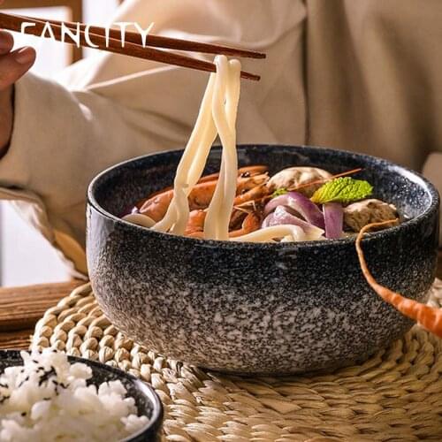 FANCITY Ceramic Instant Noodle Bowl Large Capacity Retro Style Household Large Soup Bowl Student Rice Bowl Creative Restaurant J
