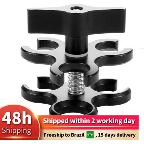 FEICAHO CNC 2hole/3hole Butterfly Clip Clamp Diving Light Connector Ball Head Mount Tripod Adapter for GoPro 7 Sports SLR Camera