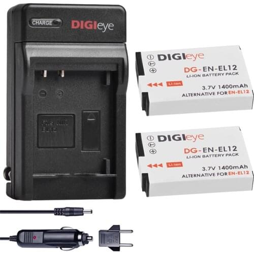 2 Pcs EN-EL12 battery +Digital Wall Charger for Nikon Coolpix S6000 S6100 S6200 S8100 S8200 S9500 S9700 AW100s AW110s AW120s