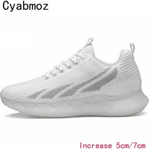 Cyabmoz Men sneakers Height incresing shoes 5cm and 7cm Elevator Breathable Mesh Outdoor Leisure Man Shoe Casual White shoes