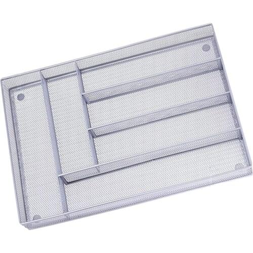 Metal Kitchen Flatware Organizer Tray 6 Compartments, Drawer Organizer Holder and Cutlery Tray with Non Slip Mat