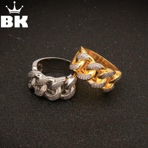 Hip Hop Bling Filled Cuban Link Chain Design Top Quality Mens Micro Pave CZ big Ring Cubic Zirconia Eternity Band Ring