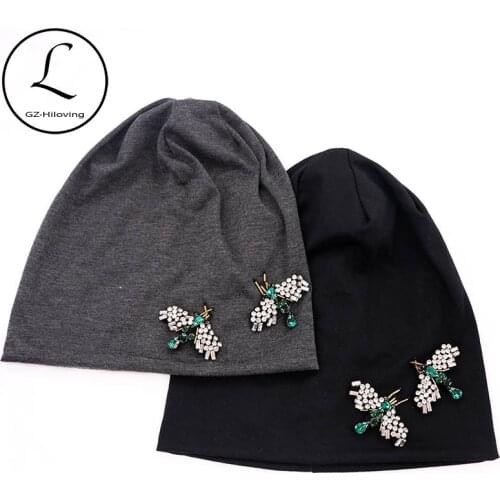 GZhilovingL 2020 New Spring Women Bug Appliques Slouch Beanies Hats Thin Soft Cotton Skullies Hat And Caps Ladies Winter hats