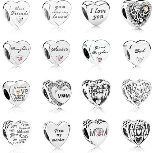 NEW 100% 925 Sterling Silver Bracelet For Original Europe Spring Womens Day LOVE Mother Gift DIY Family Charm Bead Jewelry