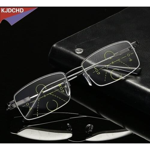 2019 High Quality Progressive Reading Glasses Men Women Bifocal Lens Reader Multi-focal Addition Eyeglasses Half Frame Presbyopi