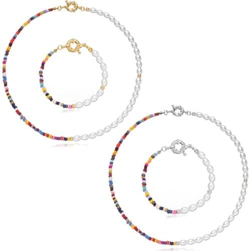 Bohemian Beaded Faux Pearl Necklace Handmade Colorful Seed Beaded Bracelet Suitable for Ladies and Girls Jewelry