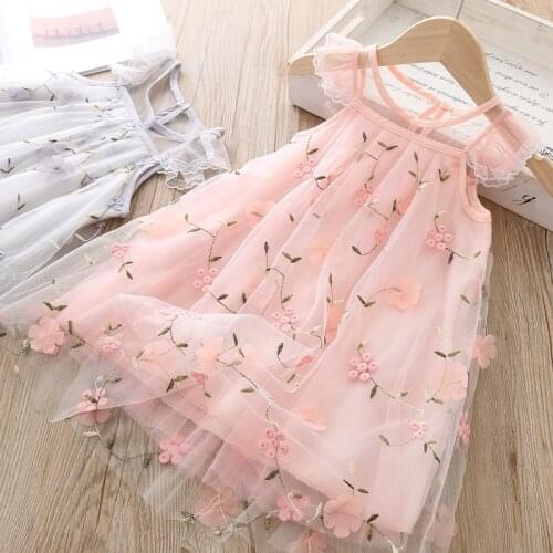 Girls Dresses Girls 2021 Summer Embroidered Floral Mesh Princess Dress Birthday Party Dress Kids Dresses for Girls