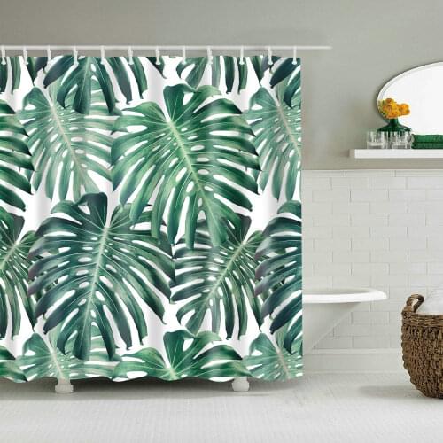 Green Leaves Monstera Shower Curtains Tropical Plants Flower Leaf Print Bath Curtain Nordic Home Bathroom Decor Waterproof Cloth