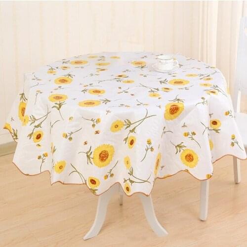 Floral pastoral style home restaurant dining table round tablecloth plastic waterproof and oil-proof tablecloth flower printing