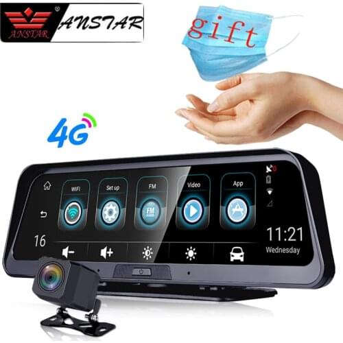ANSTAR 10'' 4G Dash Cam Android Dashboard Car Camera WiFi GPS ADAS Car DVR 1080P Video Recorder Registrar Auto Rear View Camera