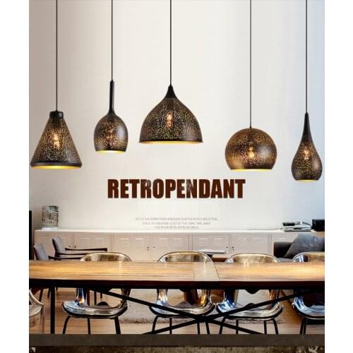 Vintage Industrial Loft Retro Black Wrought Iron Hanging Lamp Hollow Carving Pendant Light For Restaurant bar Cafe Club