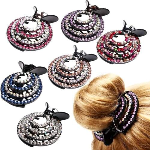 Fashion Women Ladies Rhinestone Crystal Hair Bun Holders Ponytail Buckle Hair Claw Hairgrip Hair Accessories Hairdressing Tools
