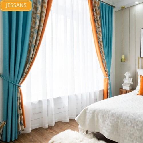 Nordic Jacquard Cotton and Linen Stitching Blackout Curtains for Living Room and Bedroom Bay Windows Customized Products