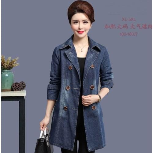 Fashion Vintage Slim Middle-aged Womens Denim Jacket Big Size Windbreaker Autumn Spring Coat 5XL Jeans Mujer Chaqueta KN044