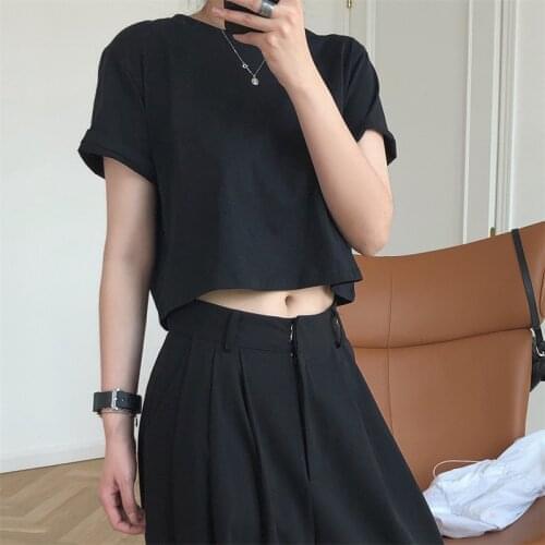 2021 New Summer Elegant Ladies T-shirt Round Neck Loose Fashion Female Tee Solid Color Casual High Quality Women Tops T73