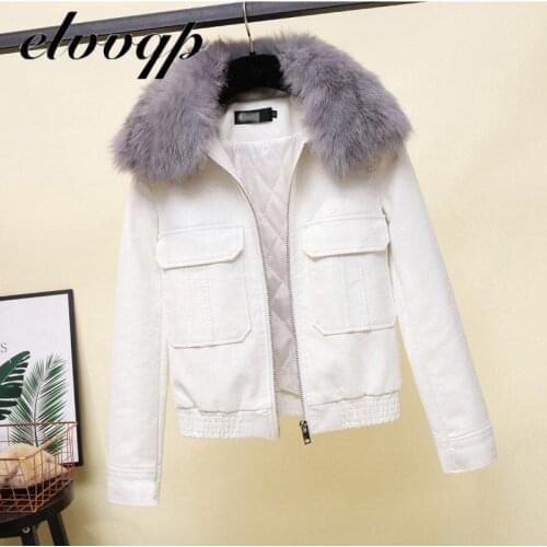 2020 New Autumn Winter Warm Faux Leather Jackets Women Motorcycle Pu Leather Jacket Female Warm Coats Imitate Fox Fur Collar