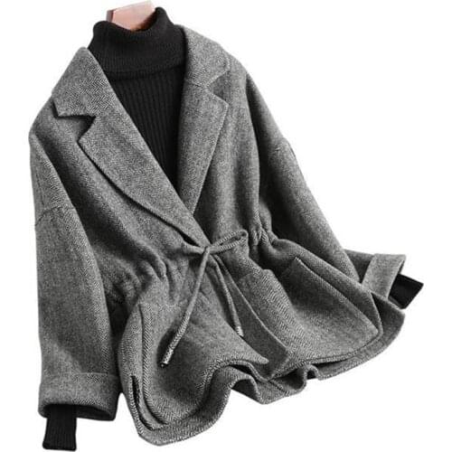 Plus cotton Woolen Coat Women 2019 Autumn Winter Fashion Wool Blends Jackets Plus size Female Belt Slim Short Woolen Coats H708