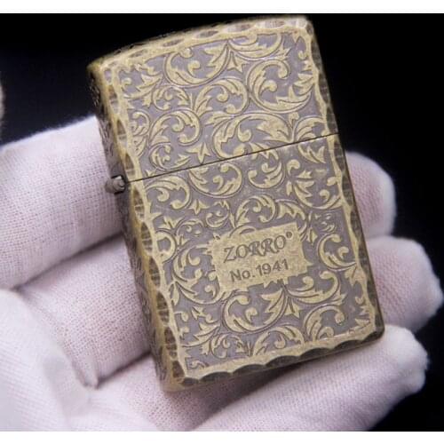 Zorro retro grinding wheel kerosene lighter cotton oil machine Old Silver engrave Tang grass Smoking Gift Box