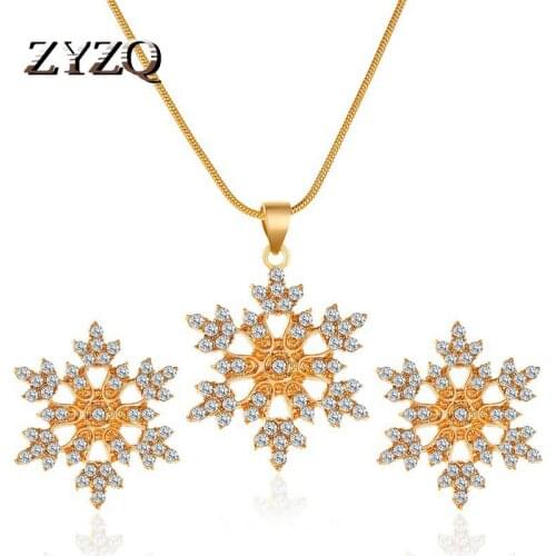 ZYZQ Christmas Snowflake Jewelry Set Fashion Charms Lady Crystal Snowflake Necklaces & Pendants Jewelry for Women Clavicle Chain