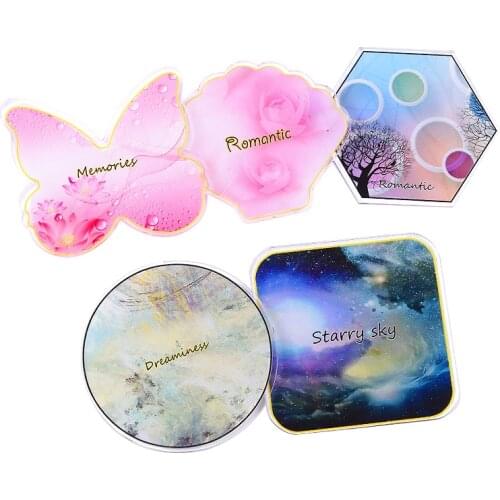 1Pc New Nail Art Resin Palette Butterfly Shell Hexagon Round Square Design False Nail Tips Display Manicure Board Accessory Tool